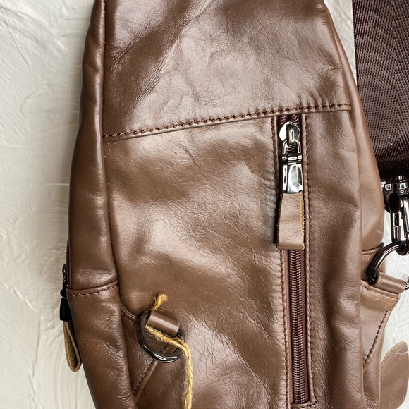 NWT Ekphero® Men  Leather Crossbody Bag Coffee - Picture 3 of 9